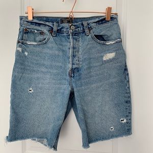 Abercrombie + Fitch High Rise Long Denim Shorts